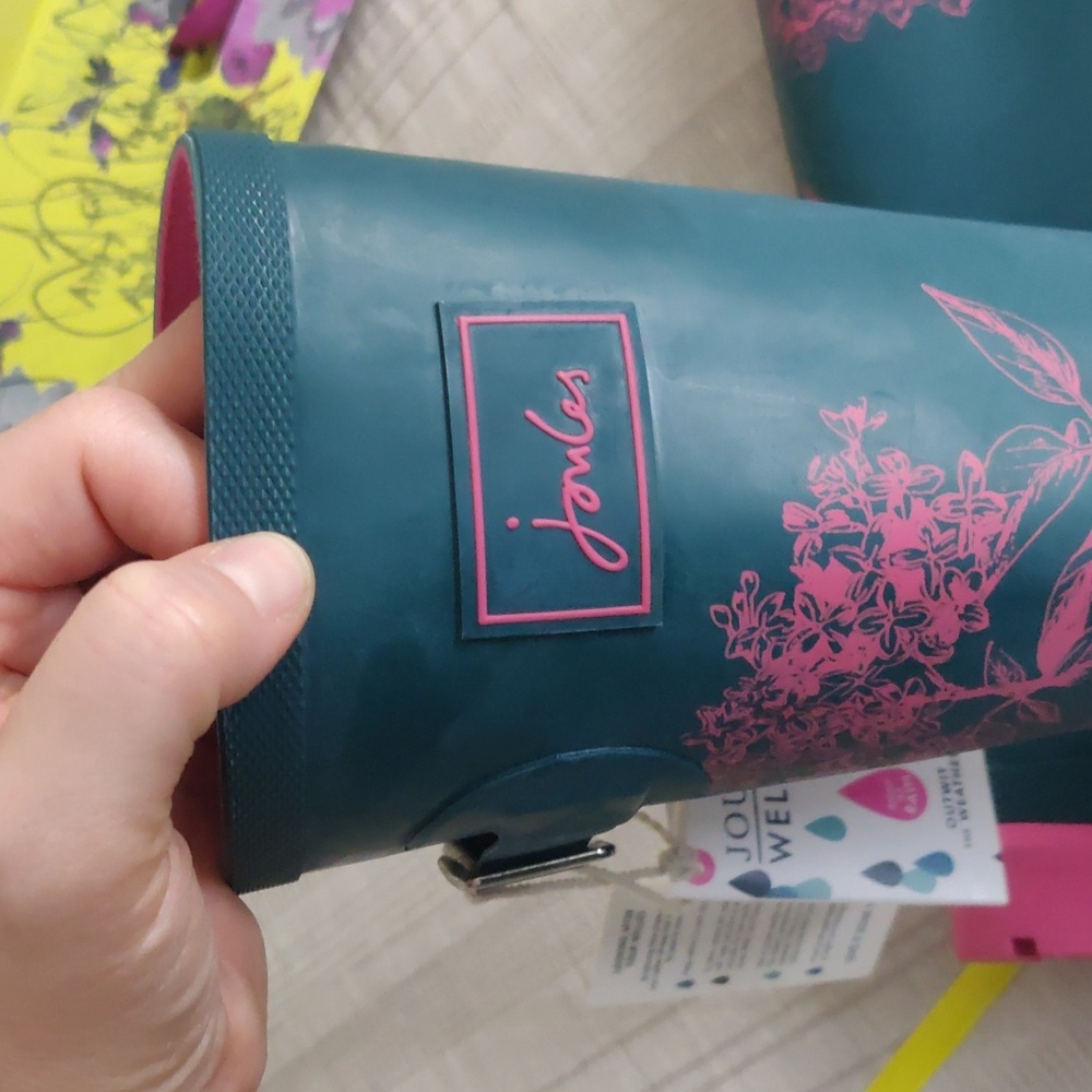 Joules Teal and Pink Hydrangea BootsJoules Women's Welly Print Rain Boot Sz 7 - Picture 6 of 16